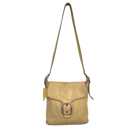 Coach Handbags - Coach Bleecker Leather Pale Yellow Buckle Flap Crossbody Shoulder Bag